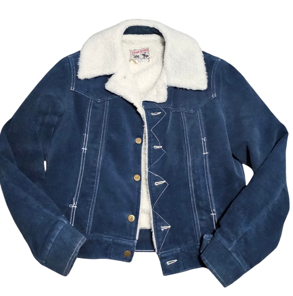 Vtg Lee Storm Rider jacket coat Sherpa crushed corduroy Blue M? * MEASUREMENTS*